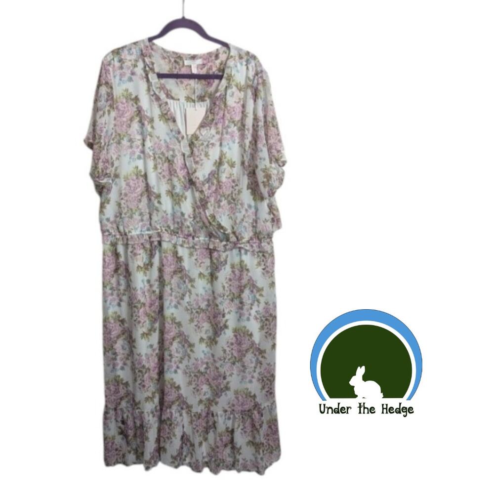 NWT Lauren Conrad White Floral Chiffon Midi Dress Size 4X Cottage Feminine